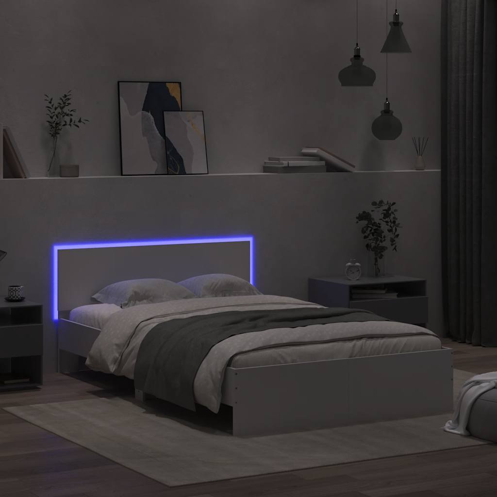 fehér ágykeret fejtámlával és LED-del 120 x 190 cm
