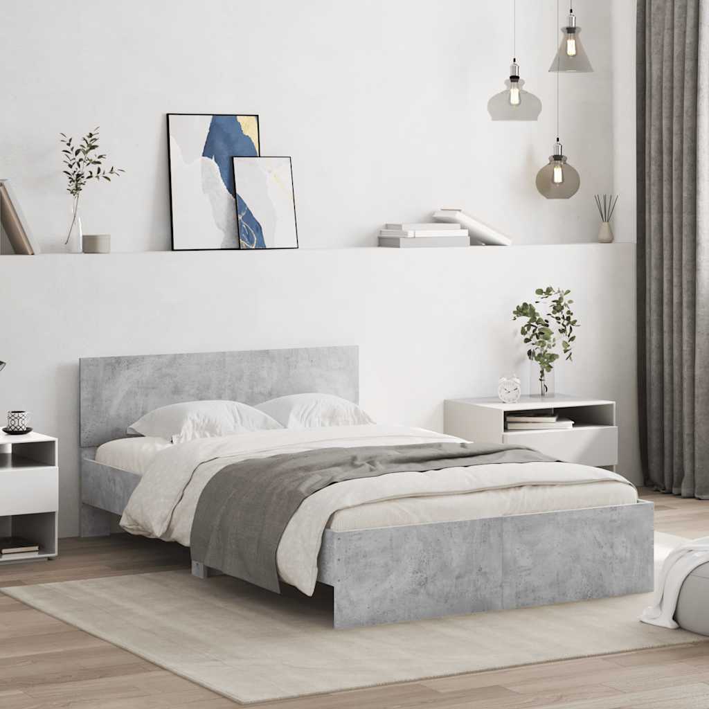 betonszürke ágykeret fejtámlával és LED-del 120x190 cm
