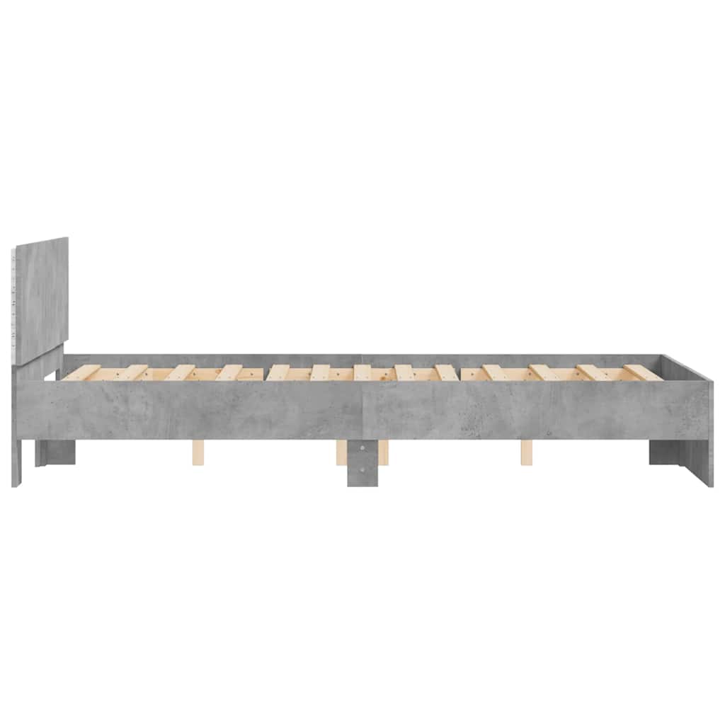 betonszürke ágykeret fejtámlával és LED-del 120x190 cm