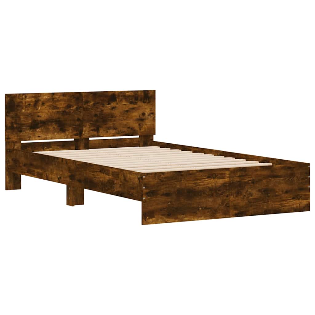 füstös tölgy színű ágykeret fejtámlával és LED-del 120x190 cm