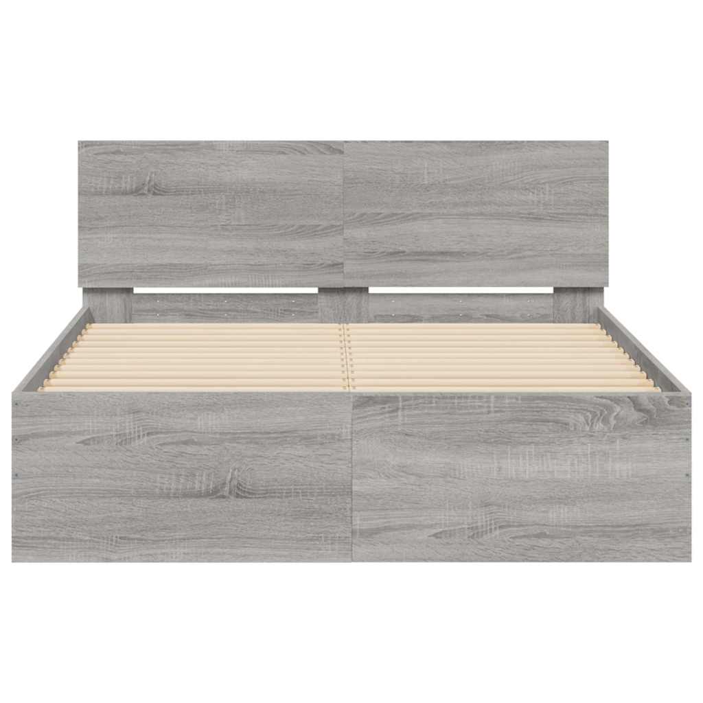 szürke sonoma színű ágykeret fejtámlával és LED-del 120x190 cm