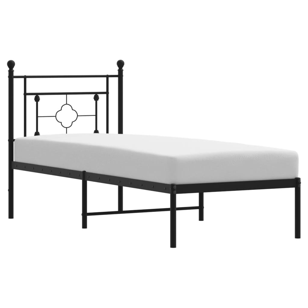 fekete fém ágykeret fejtámlával 75 x 190 cm