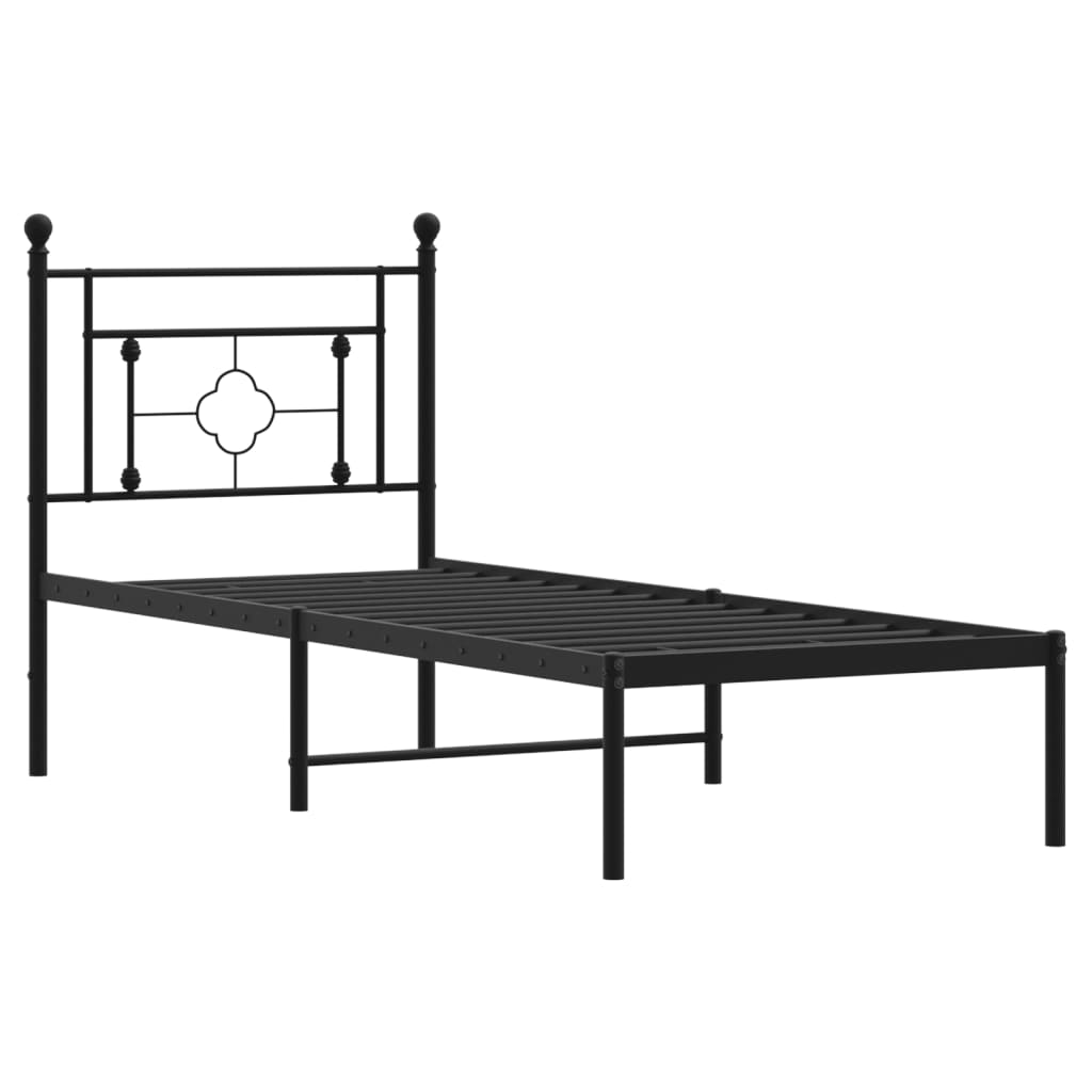 fekete fém ágykeret fejtámlával 75 x 190 cm