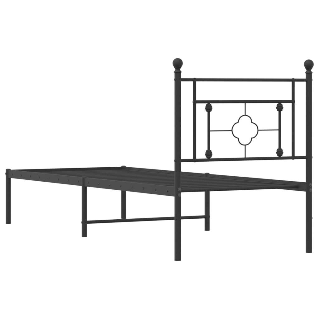 fekete fém ágykeret fejtámlával 80 x 200 cm