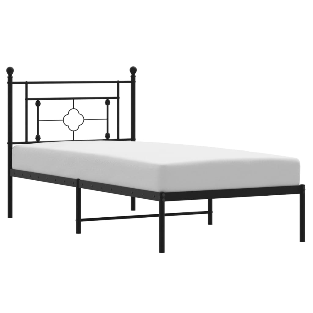 fekete fém ágykeret fejtámlával 90 x 190 cm