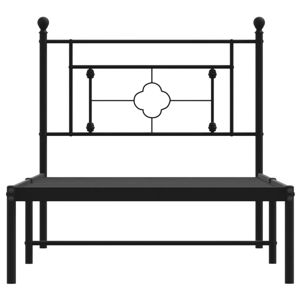 fekete fém ágykeret fejtámlával 90 x 190 cm