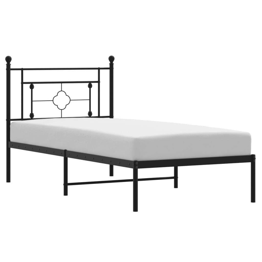 fekete fém ágykeret fejtámlával 90 x 200 cm