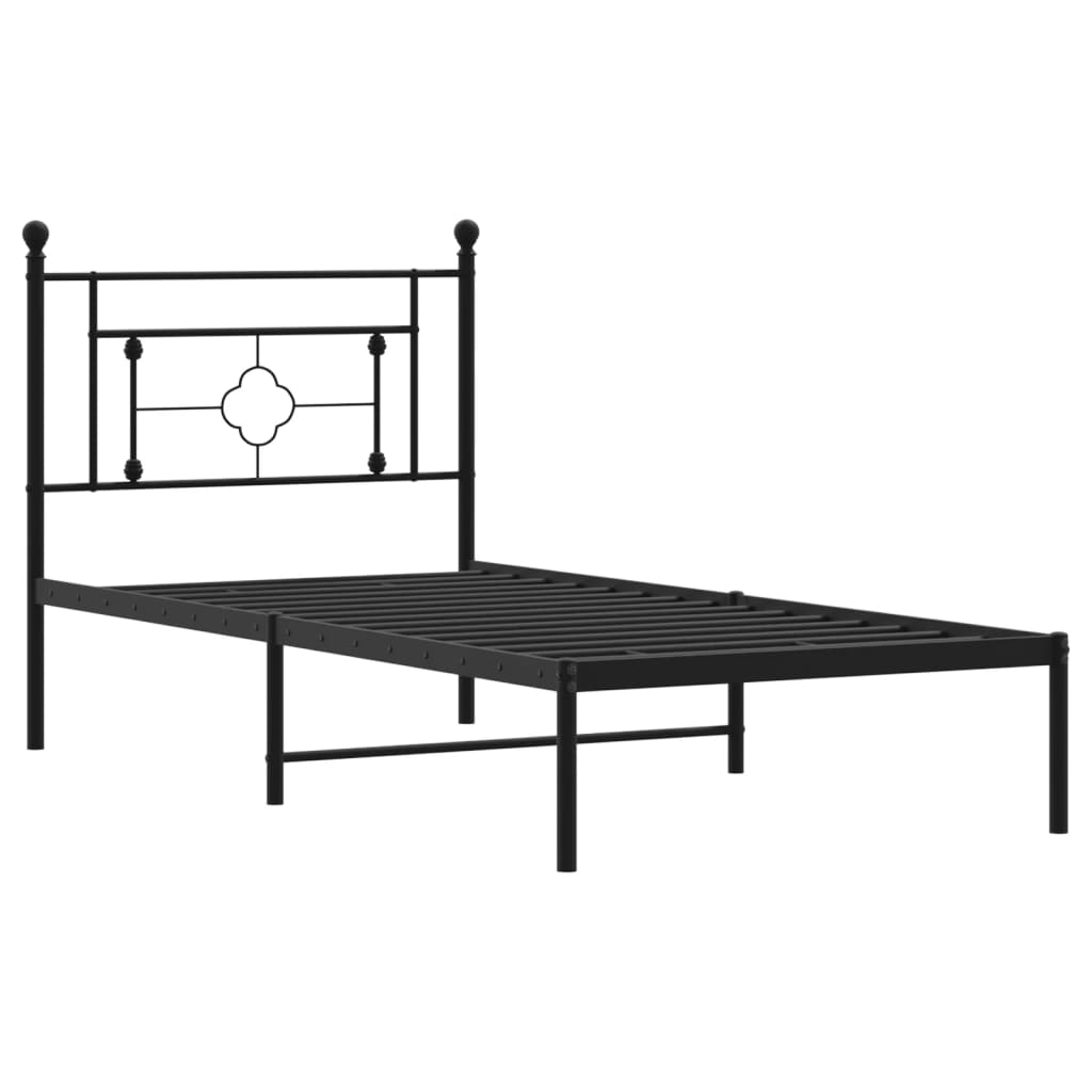 fekete fém ágykeret fejtámlával 90 x 200 cm
