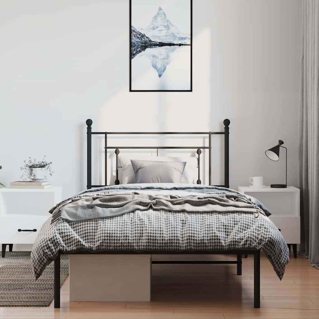 fekete fém ágykeret fejtámlával 100 x 200 cm