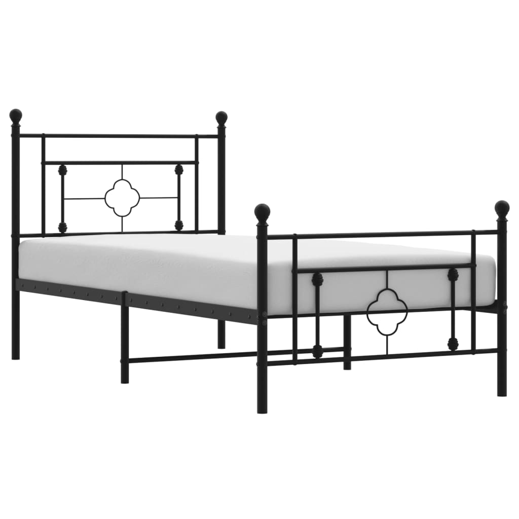 fekete fém ágykeret fej- és lábtámlával 90 x 190 cm