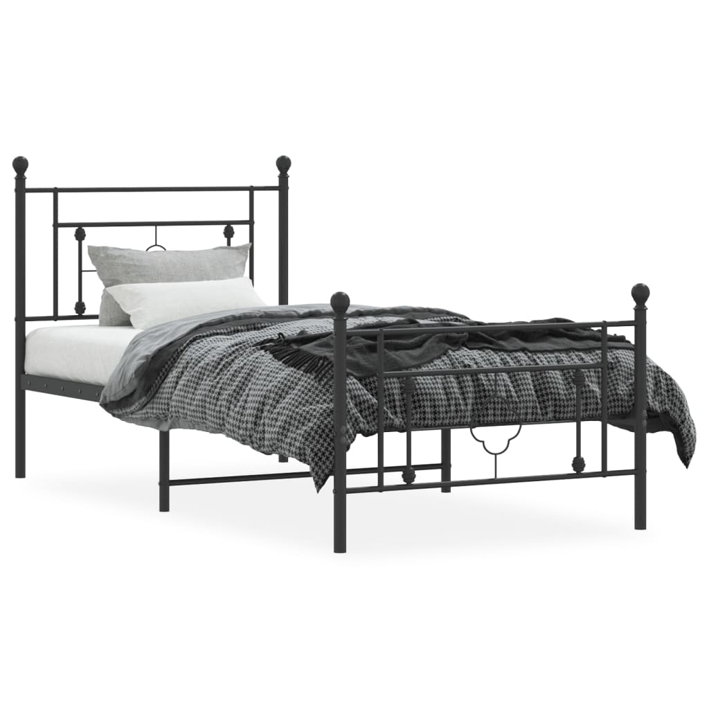 fekete fém ágykeret fej- és lábtámlával 90 x 190 cm