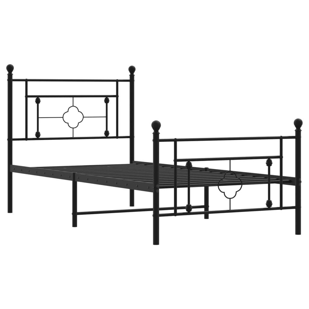 fekete fém ágykeret fej- és lábtámlával 90 x 190 cm