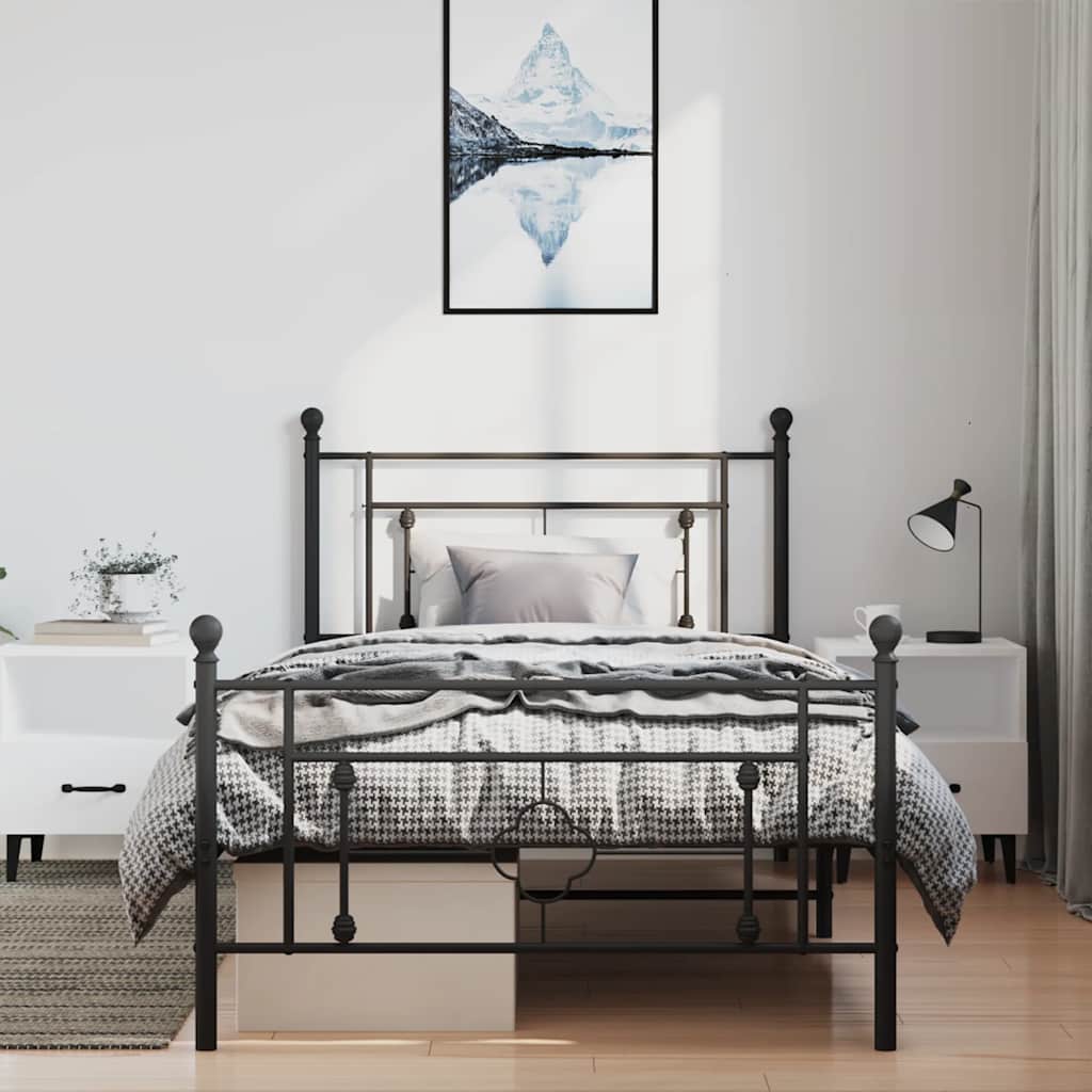 fekete fém ágykeret fej- és lábtámlával 100 x 200 cm