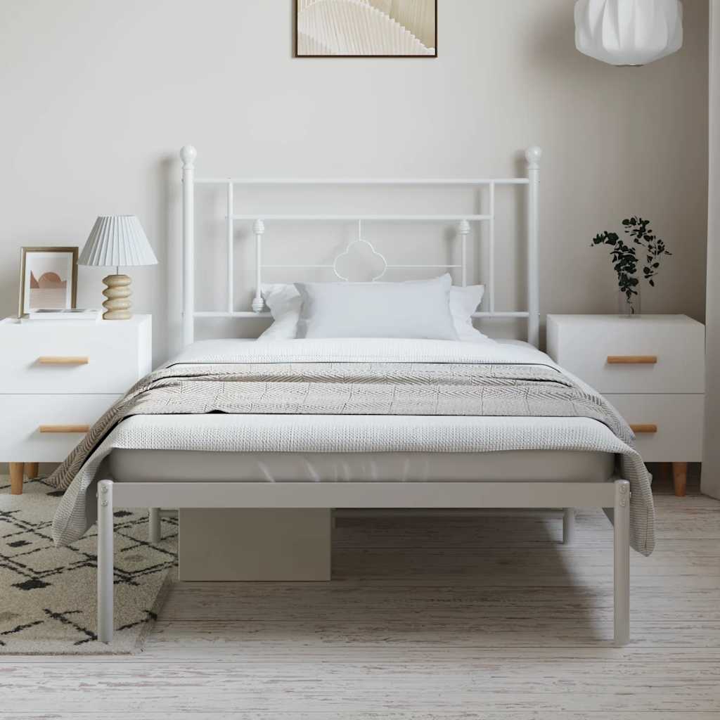 fehér fém ágykeret fejtámlával 100x200 cm