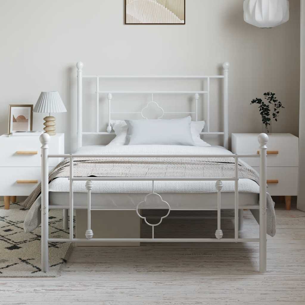 fehér fém ágykeret fej- és lábtámlával 100x200 cm