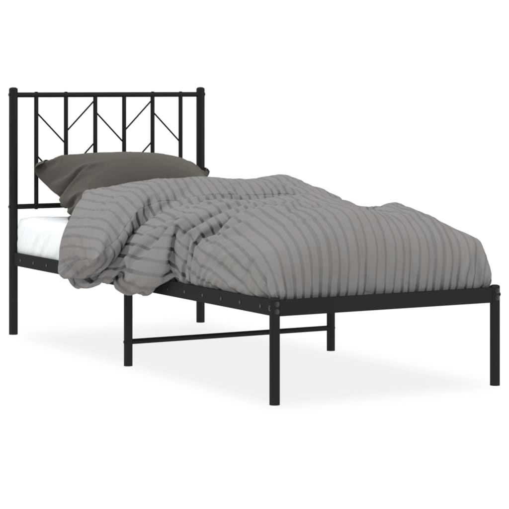 fekete fém ágykeret fejtámlával 75 x 190 cm