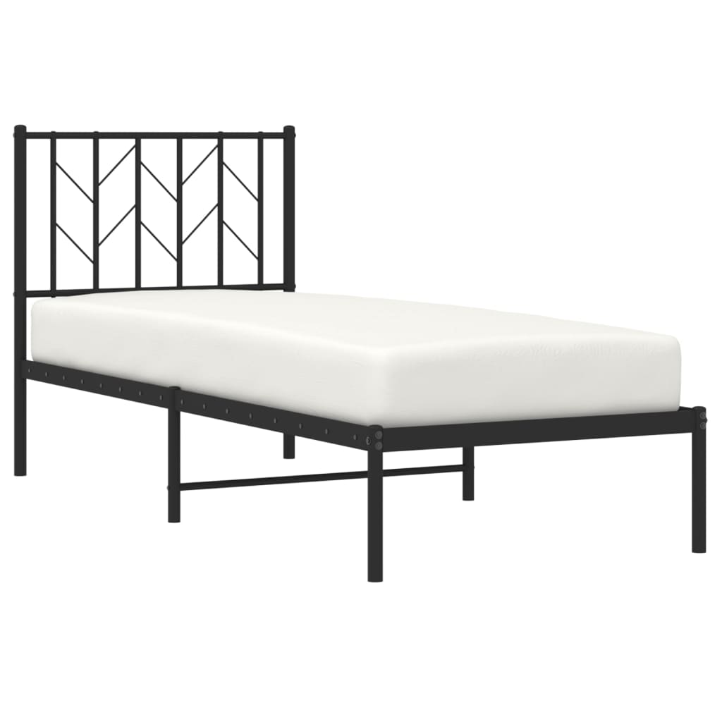fekete fém ágykeret fejtámlával 75 x 190 cm