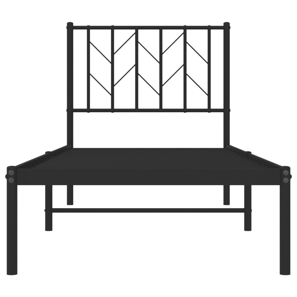 fekete fém ágykeret fejtámlával 75 x 190 cm