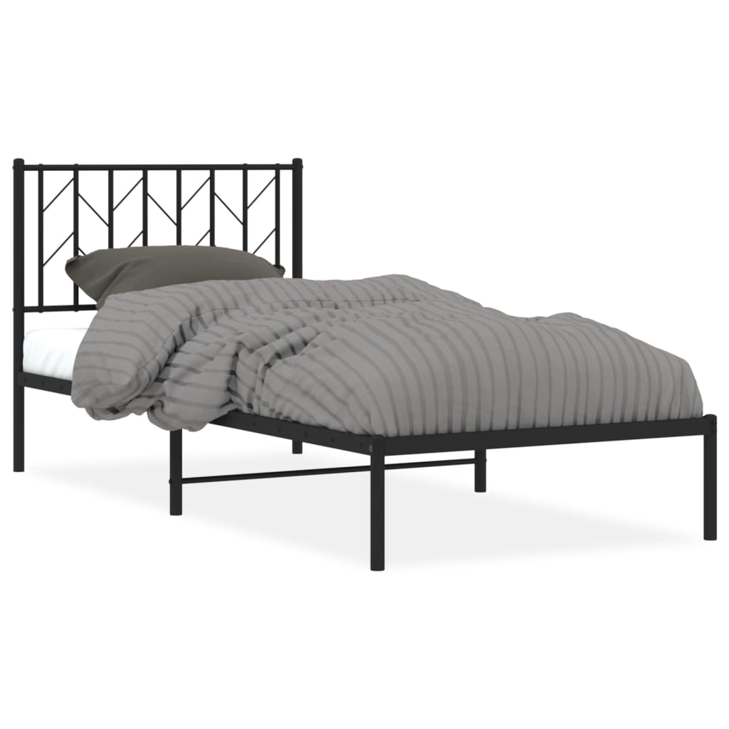 fekete fém ágykeret fejtámlával 90 x 190 cm