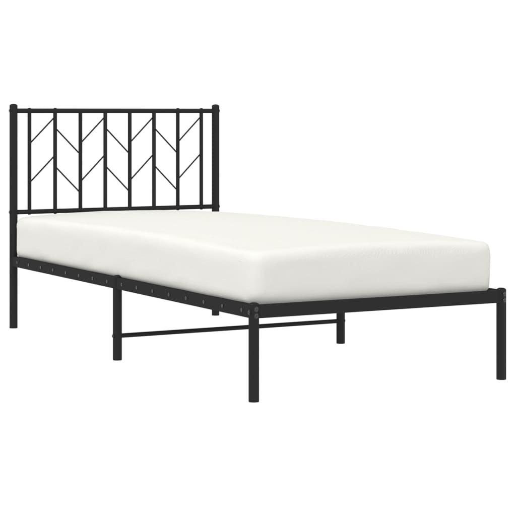fekete fém ágykeret fejtámlával 90 x 190 cm