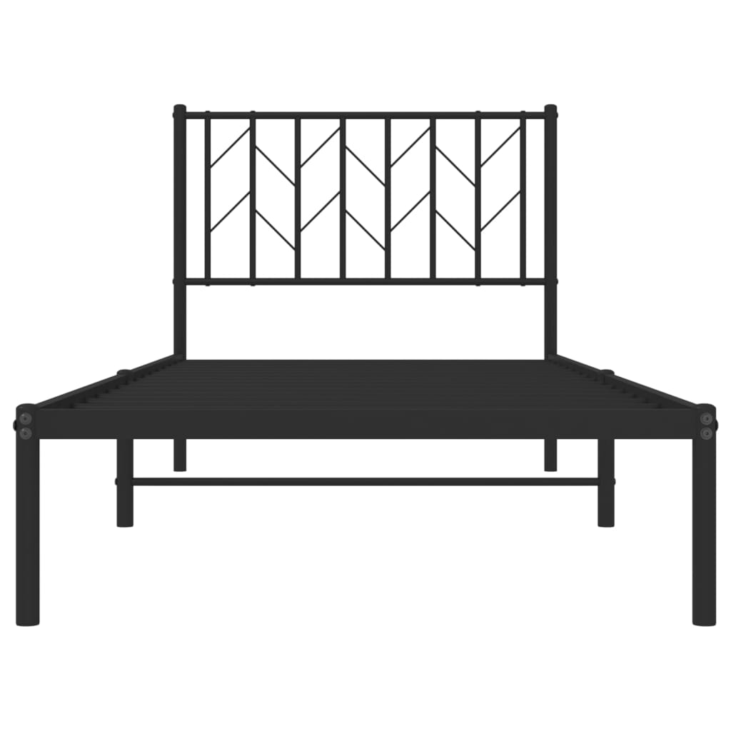 fekete fém ágykeret fejtámlával 90 x 190 cm