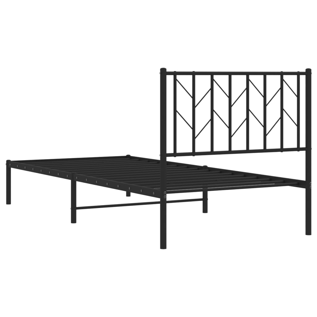fekete fém ágykeret fejtámlával 90 x 190 cm