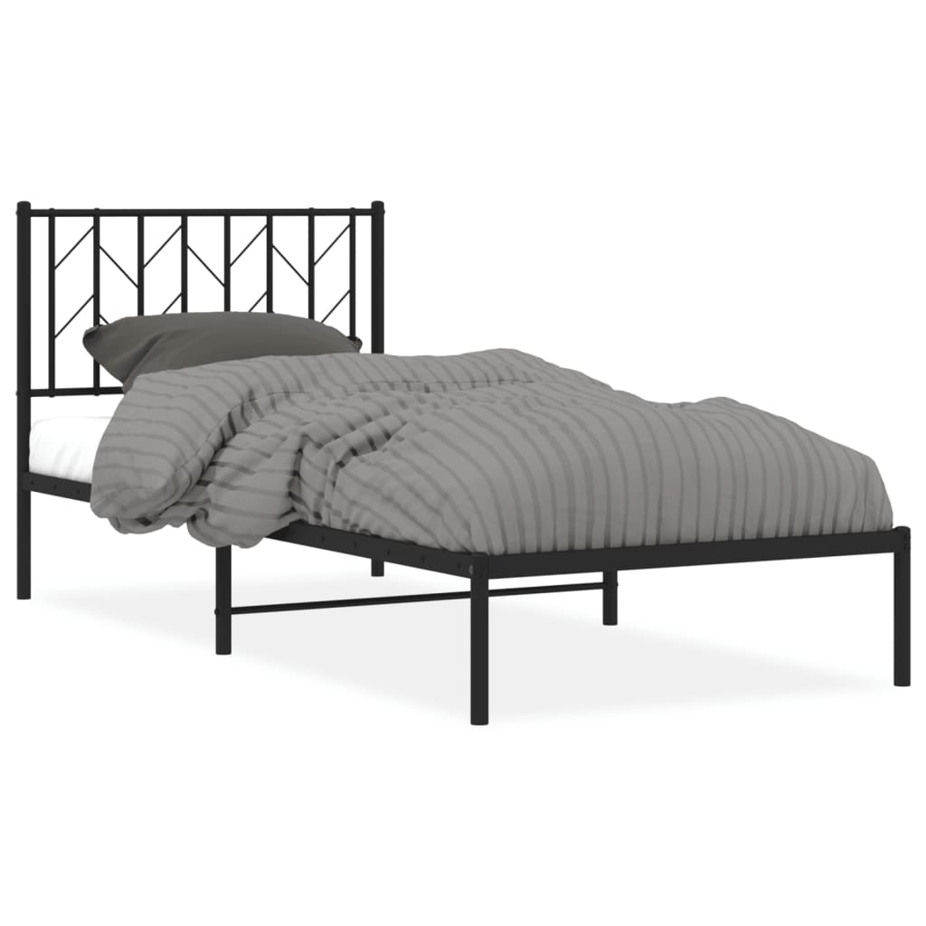 fekete fém ágykeret fejtámlával 90 x 200 cm