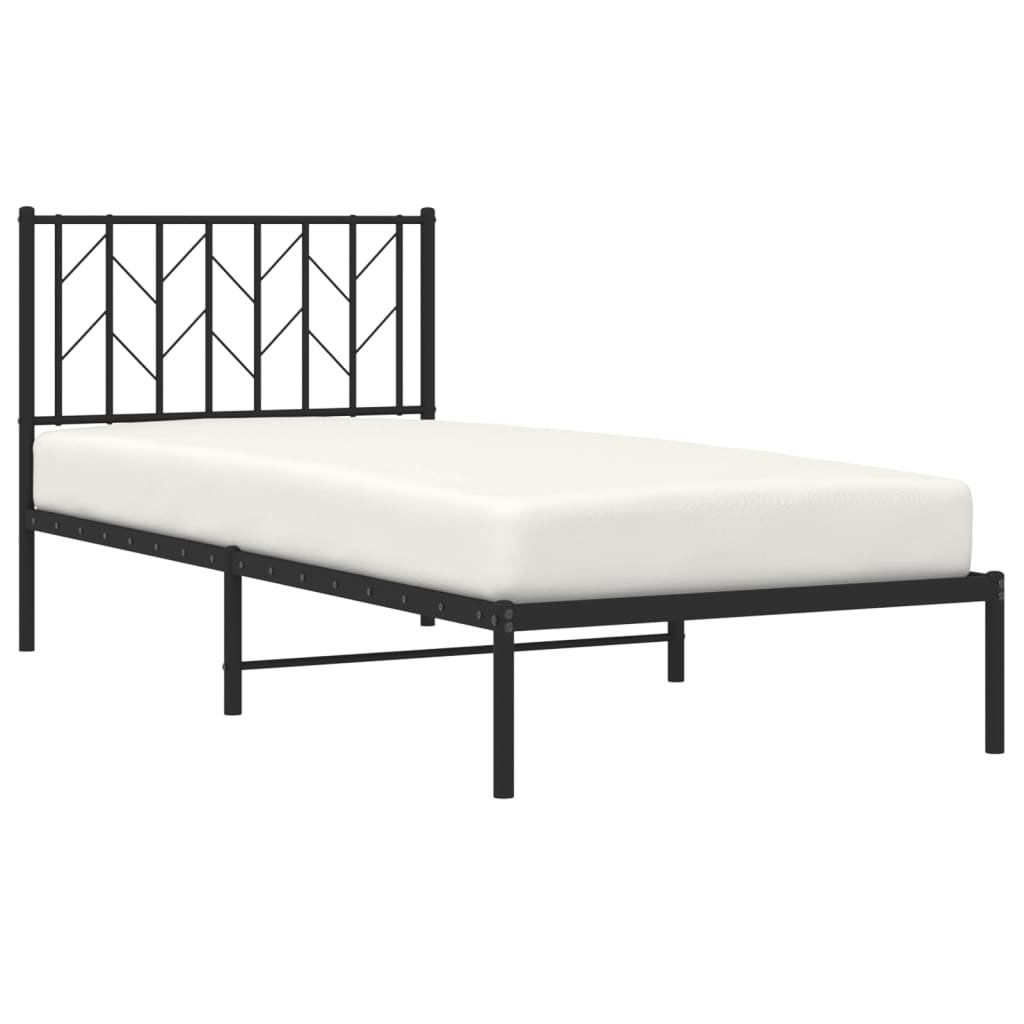 fekete fém ágykeret fejtámlával 90 x 200 cm
