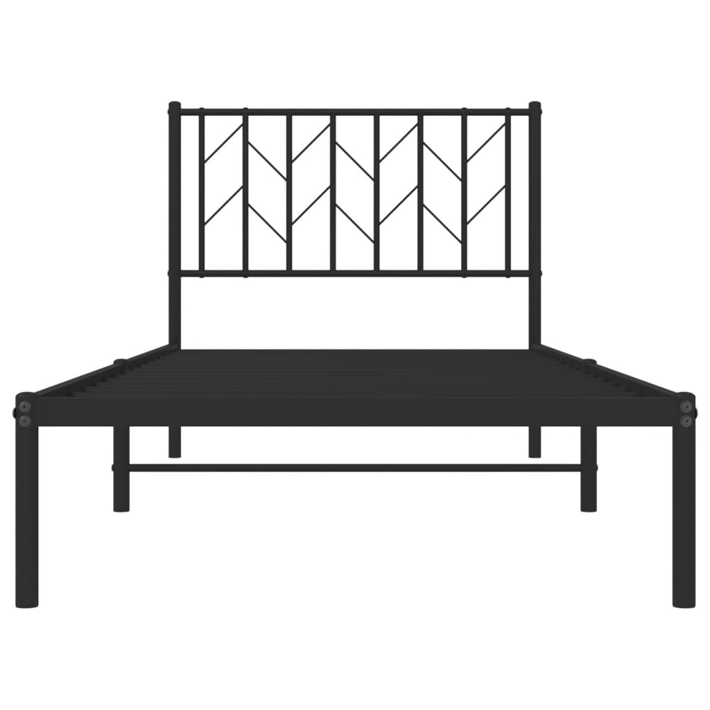 fekete fém ágykeret fejtámlával 90 x 200 cm