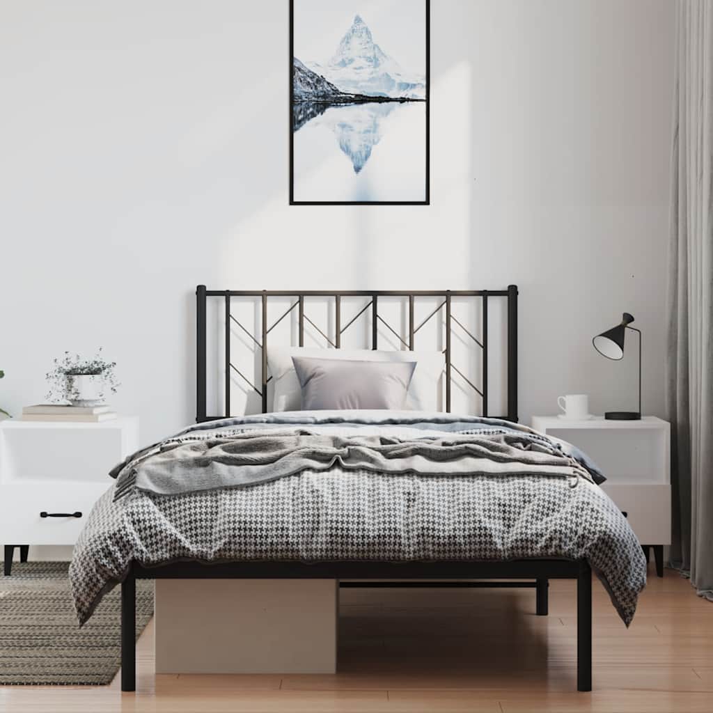 fekete fém ágykeret fejtámlával 100 x 200 cm