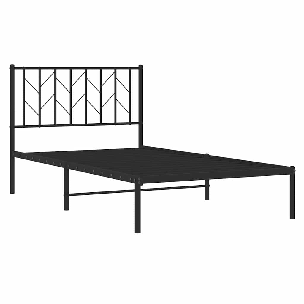 fekete fém ágykeret fejtámlával 100 x 200 cm