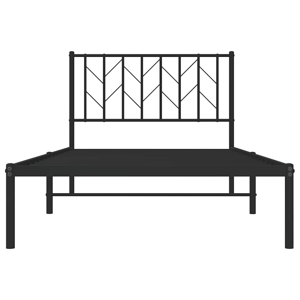 fekete fém ágykeret fejtámlával 100 x 200 cm