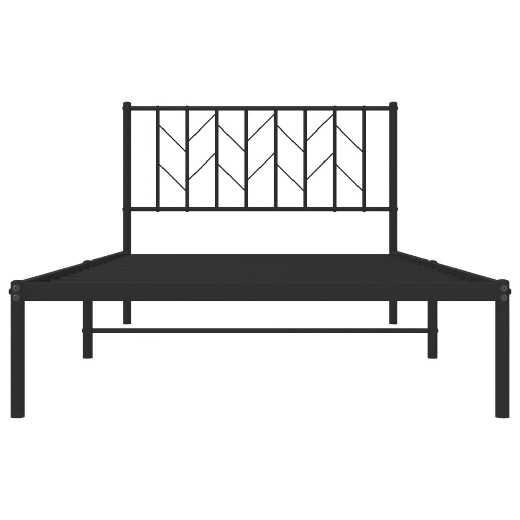 fekete fém ágykeret fejtámlával 107 x 203 cm