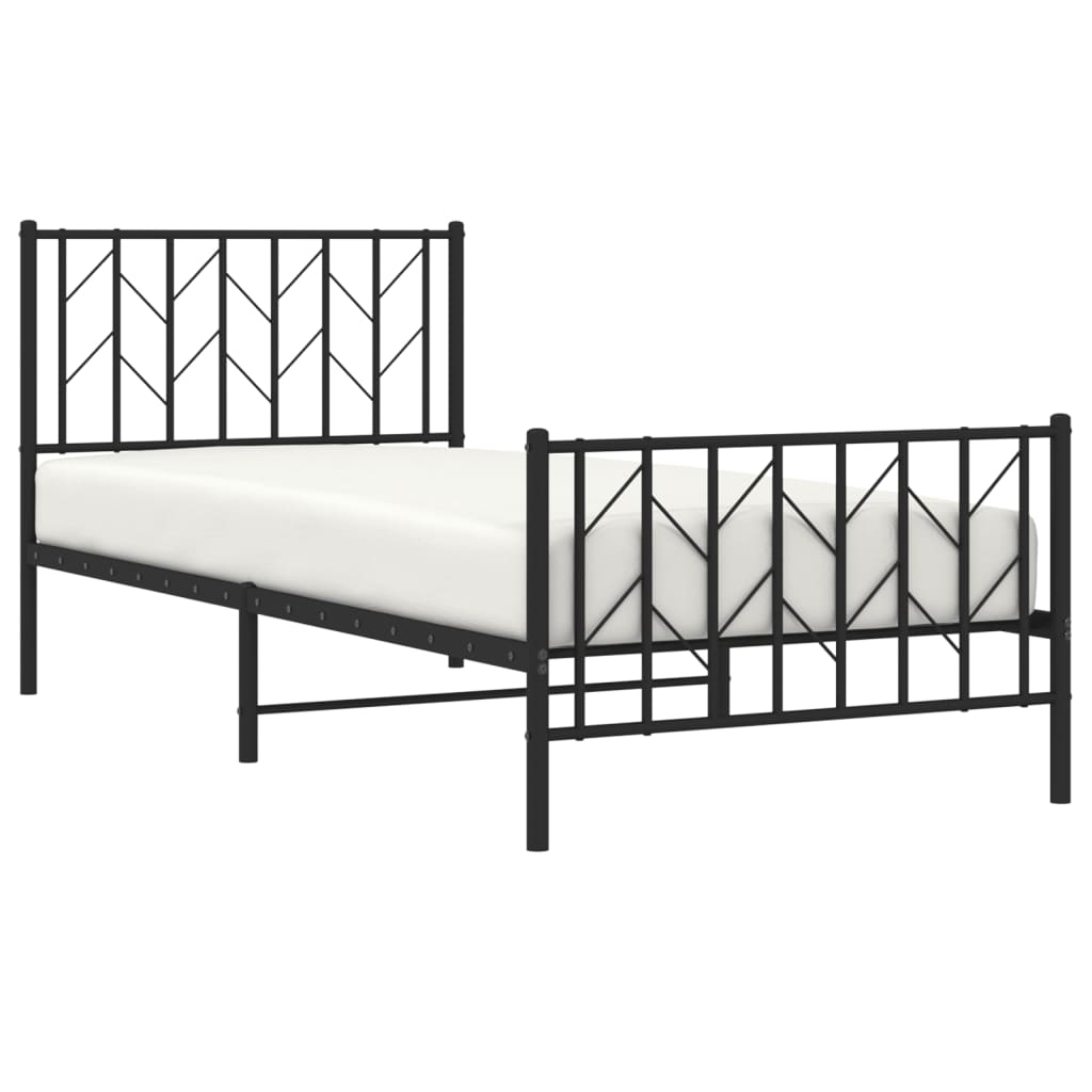 fekete fém ágykeret fej- és lábtámlával 90 x 190 cm
