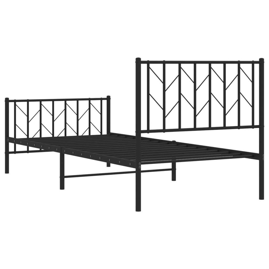 fekete fém ágykeret fej- és lábtámlával 90 x 190 cm