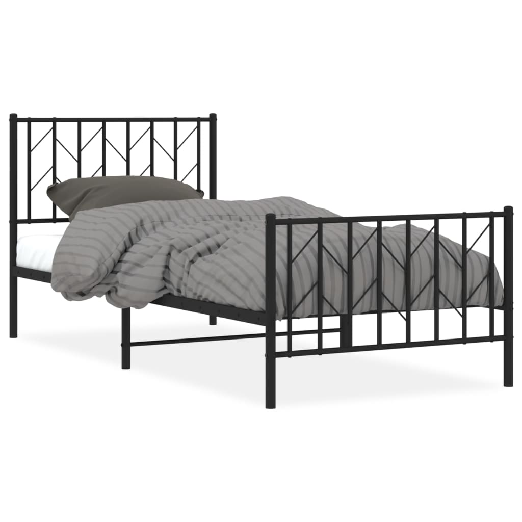fekete fém ágykeret fej- és lábtámlával 90 x 200 cm