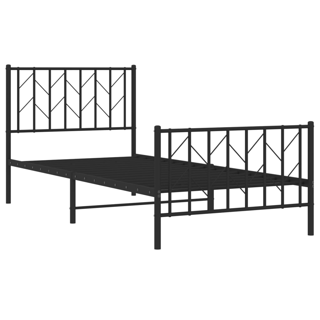 fekete fém ágykeret fej- és lábtámlával 90 x 200 cm