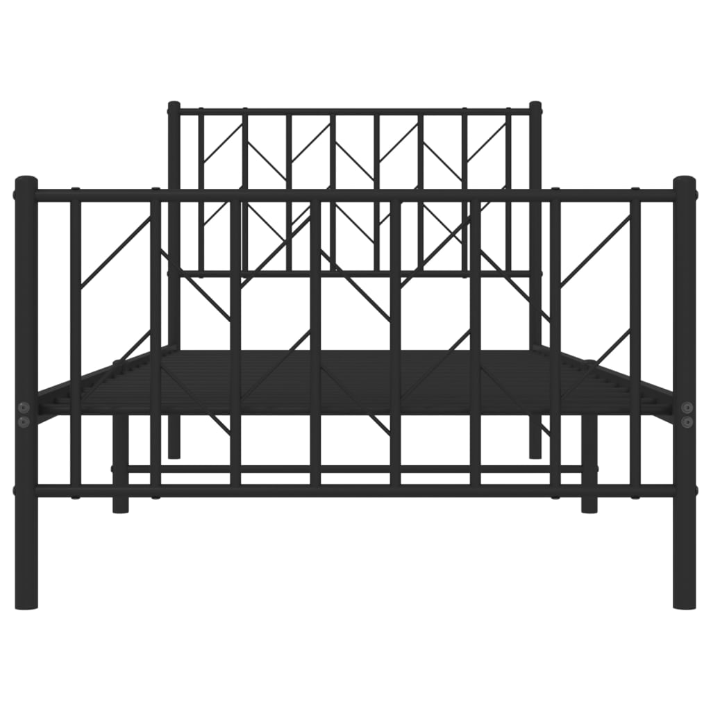 fekete fém ágykeret fej- és lábtámlával 90 x 200 cm