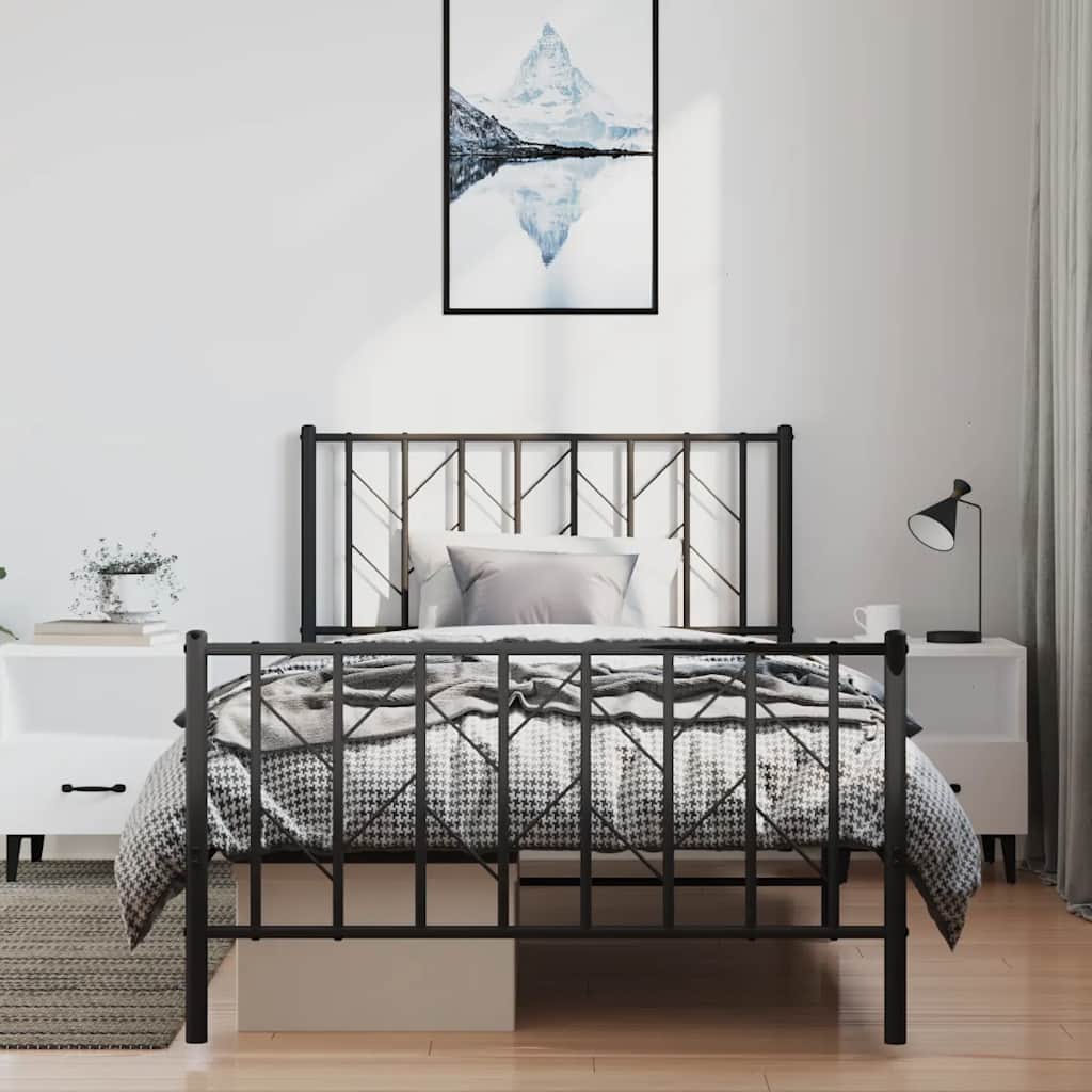 fekete fém ágykeret fej- és lábtámlával 100 x 200 cm