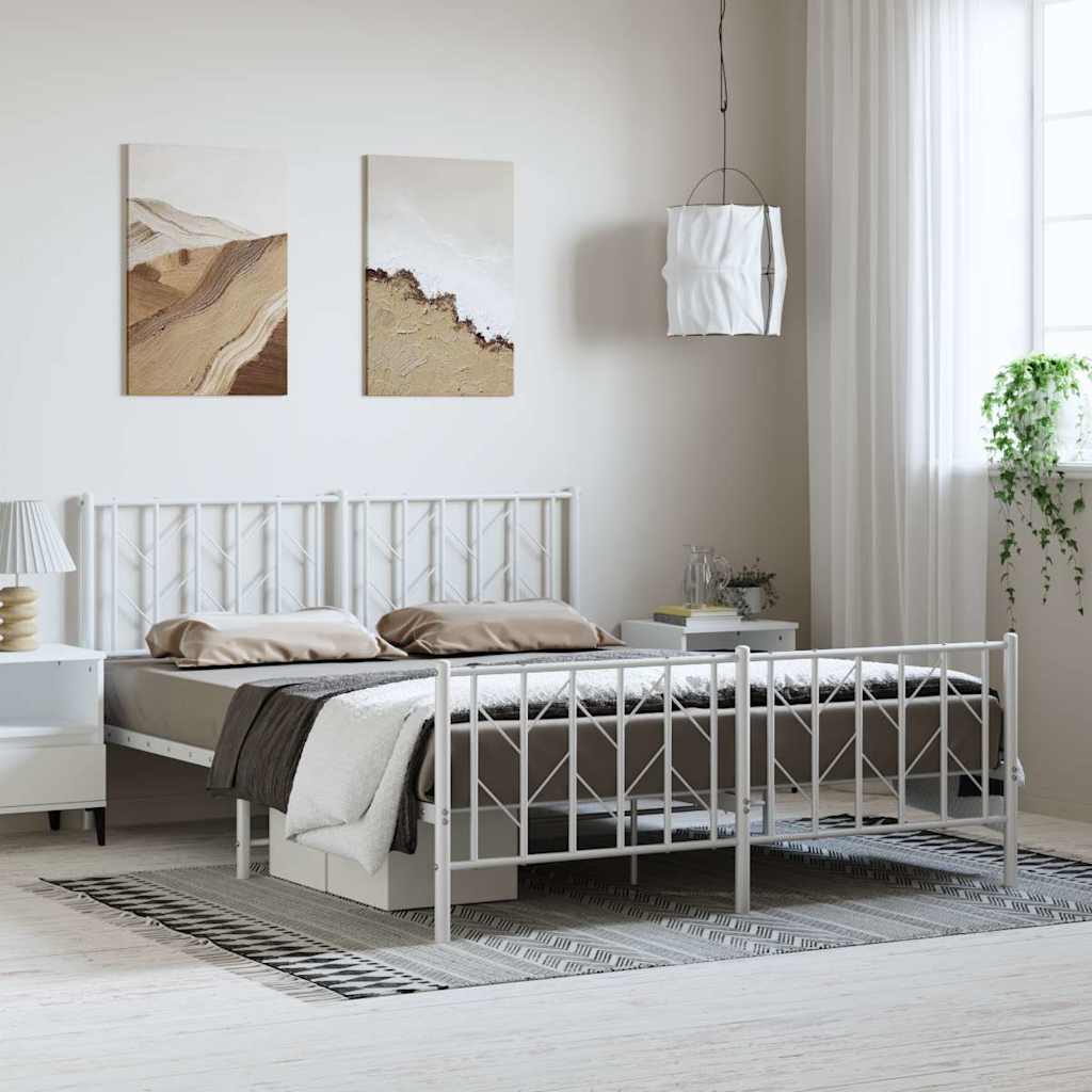 fehér fém ágykeret fej- és lábtámlával 150 x 200 cm
