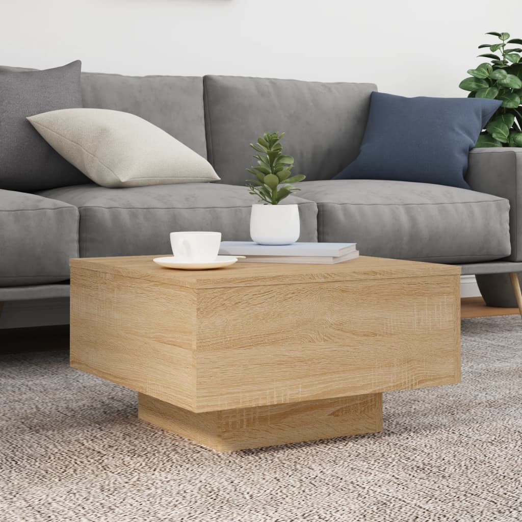 sonoma tölgy színű dohányzóasztal LED-lámpákkal 55 x 55 x 31 cm
