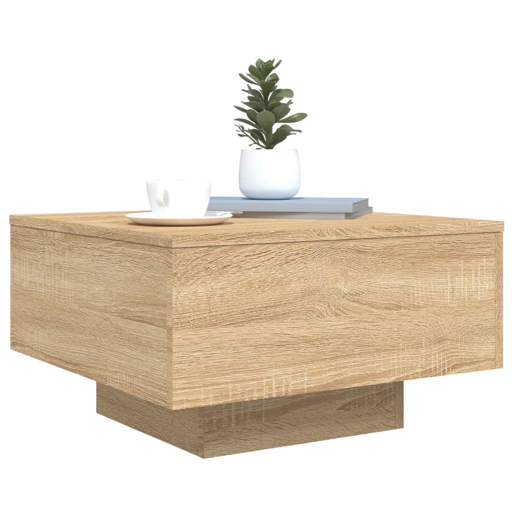 sonoma tölgy színű dohányzóasztal LED-lámpákkal 55 x 55 x 31 cm