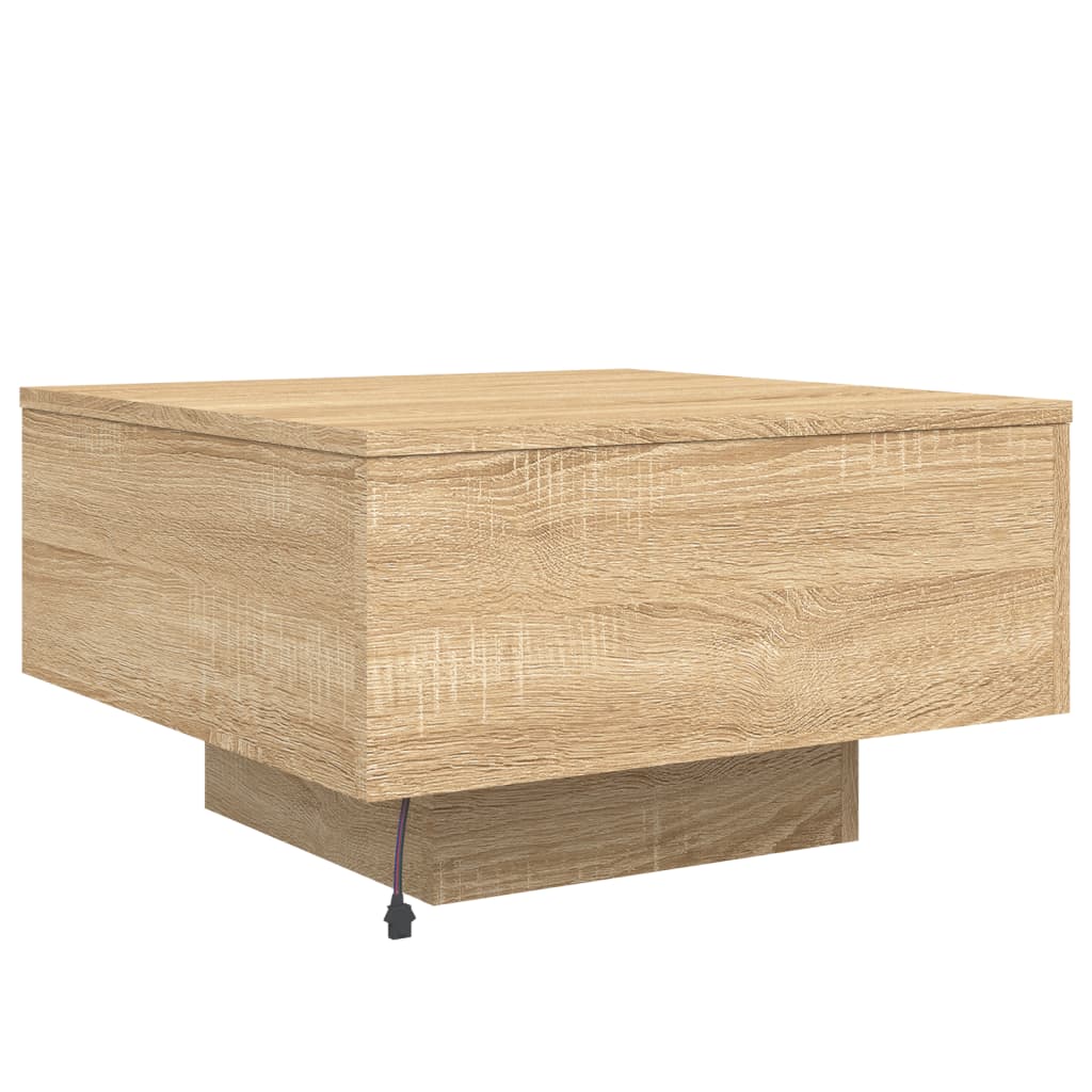 sonoma tölgy színű dohányzóasztal LED-lámpákkal 55 x 55 x 31 cm