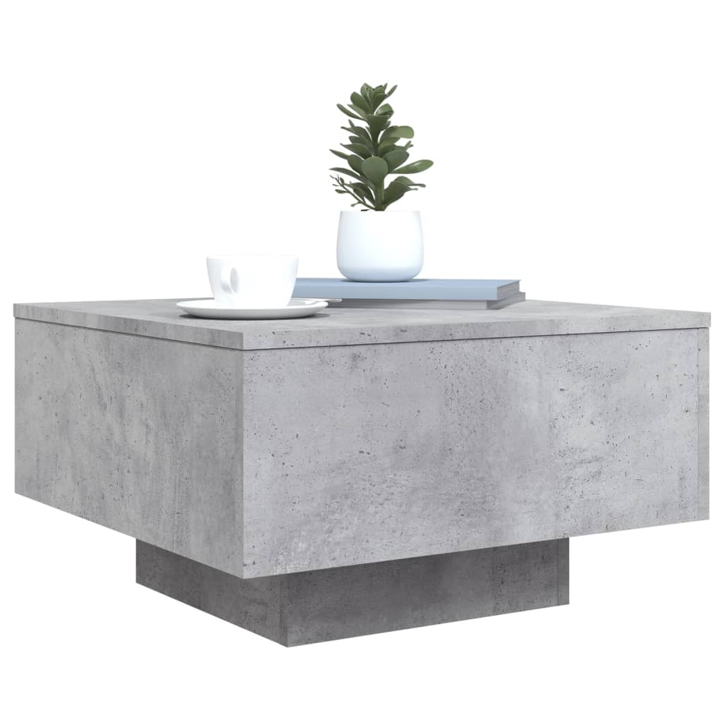 betonszürke dohányzóasztal LED-lámpákkal 55 x 55 x 31 cm