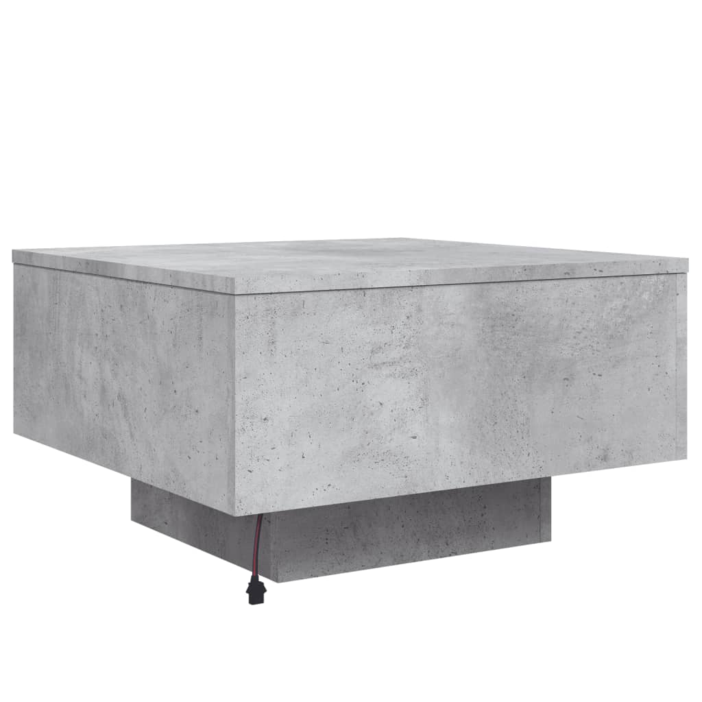 betonszürke dohányzóasztal LED-lámpákkal 55 x 55 x 31 cm