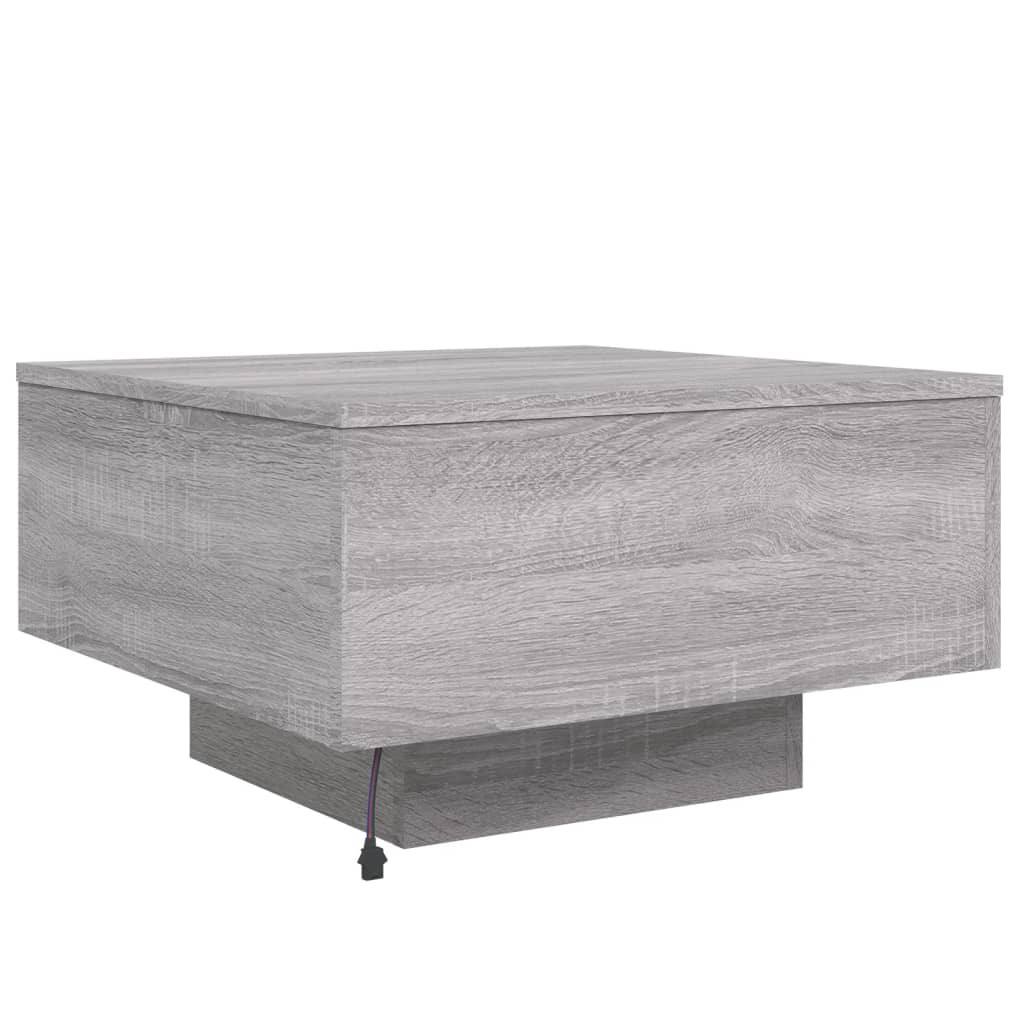 szürke sonoma színű dohányzóasztal LED-lámpákkal 55x55x31 cm