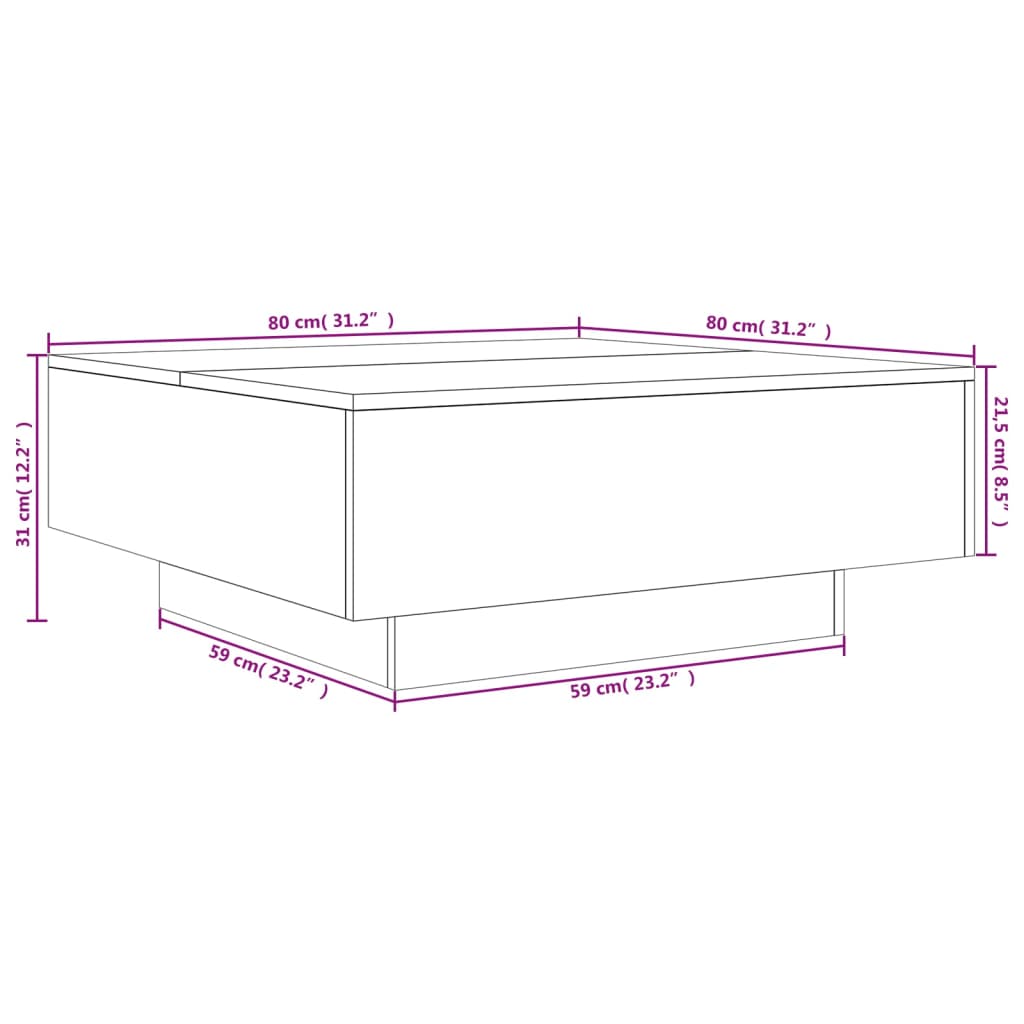 betonszürke szerelt fa dohányzóasztal 80 x 80 x 31 cm