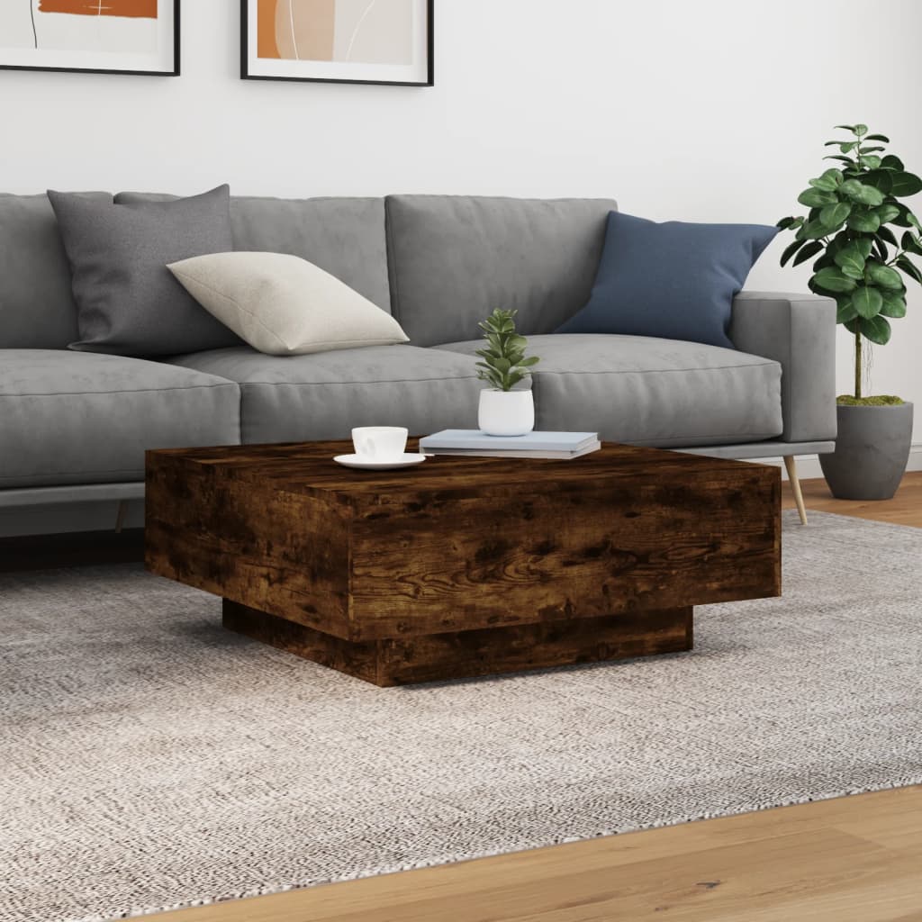 füstös tölgy színű szerelt fa dohányzóasztal 80 x 80 x 31 cm