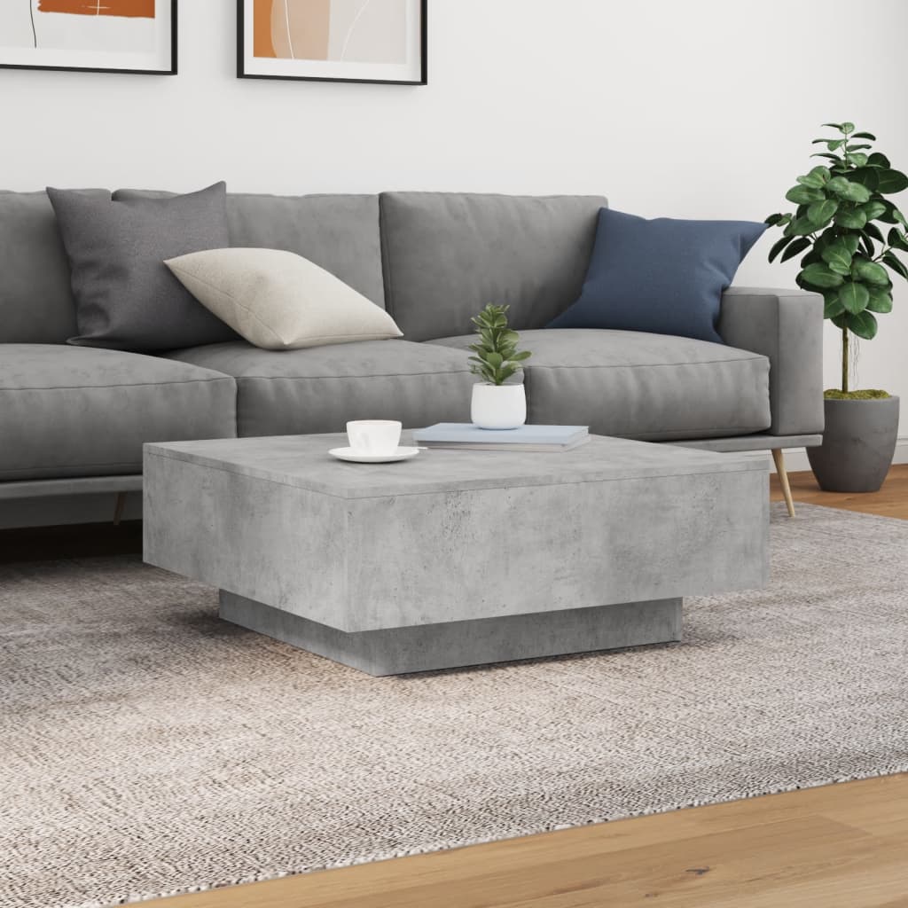 betonszürke dohányzóasztal LED-lámpákkal 80 x 8 0x 31 cm