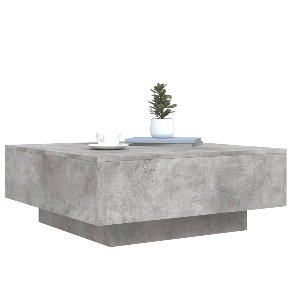 betonszürke dohányzóasztal LED-lámpákkal 80 x 8 0x 31 cm
